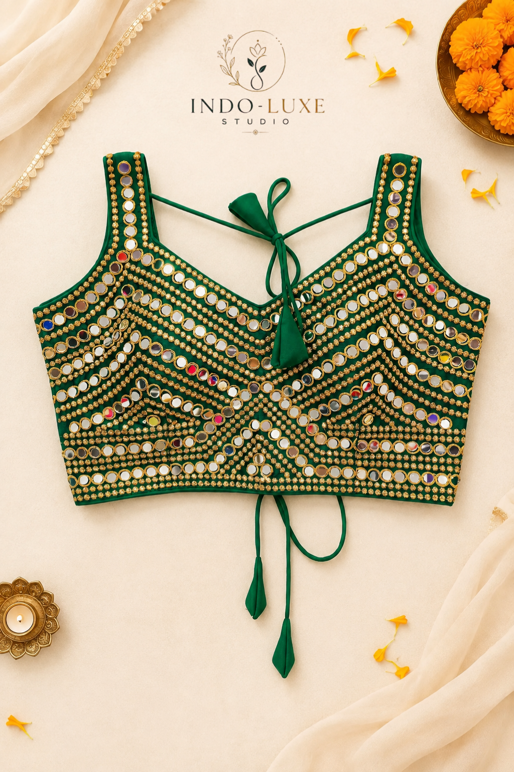 Phantom Silk Real Mirror Work Blouse with Zari & Sequin Embroidery