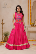 Roman Silk Gota Patti Lehenga with Kutchi Gamthi Mirror Work Panel Blouse