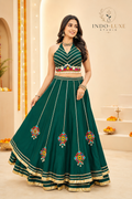 11-Meter Flare Lehenga with Gamthi Mirror Work Halter Blouse & Shell Detailing