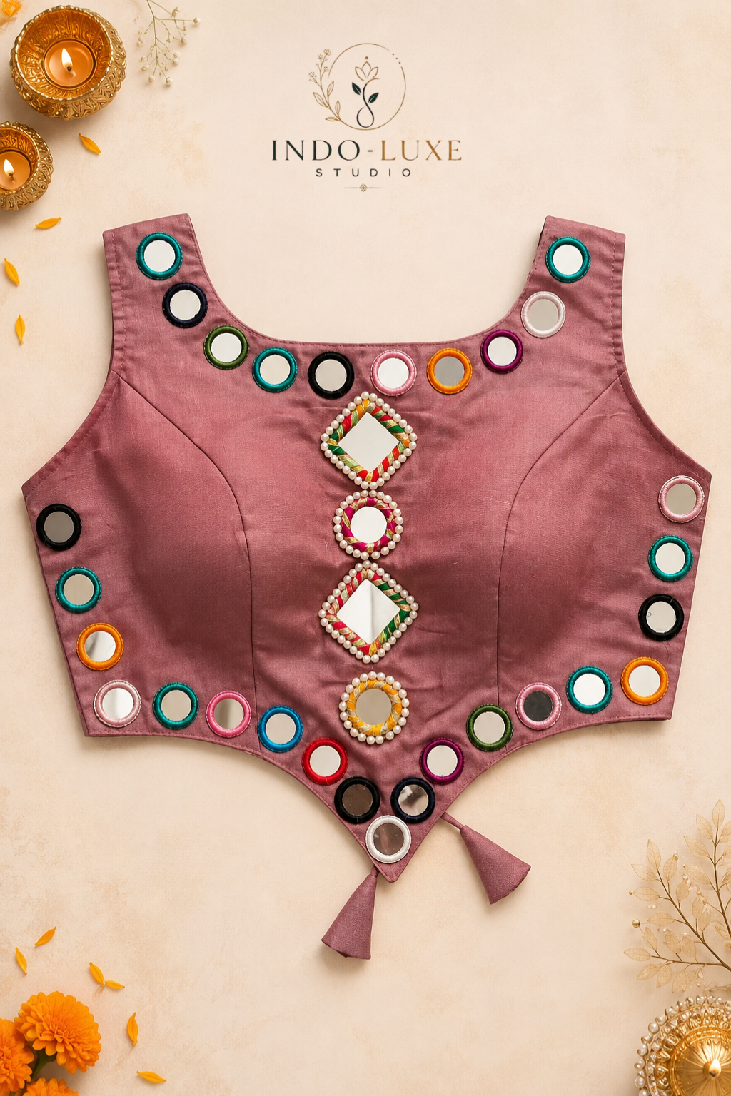 Pure Rayon Cotton Multicolor Mirror Work Blouse