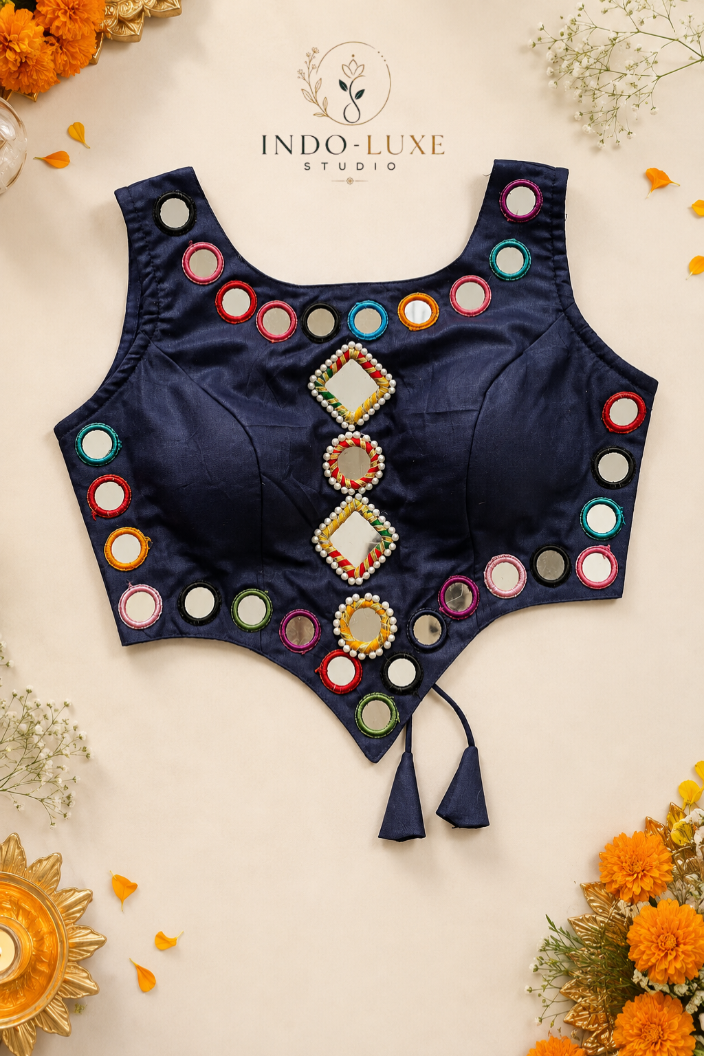 Pure Rayon Cotton Multicolor Mirror Work Blouse