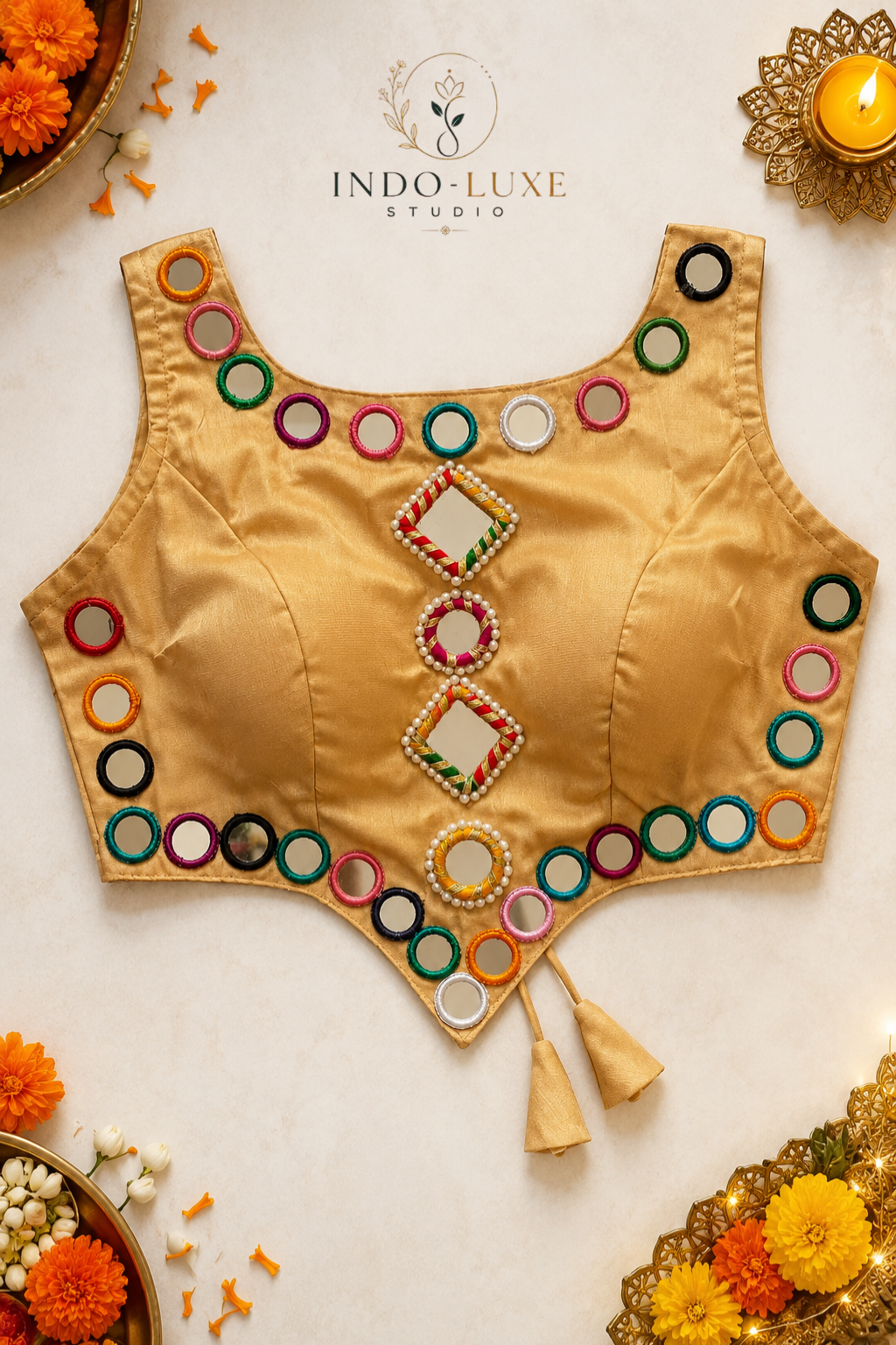 Pure Rayon Cotton Multicolor Mirror Work Blouse