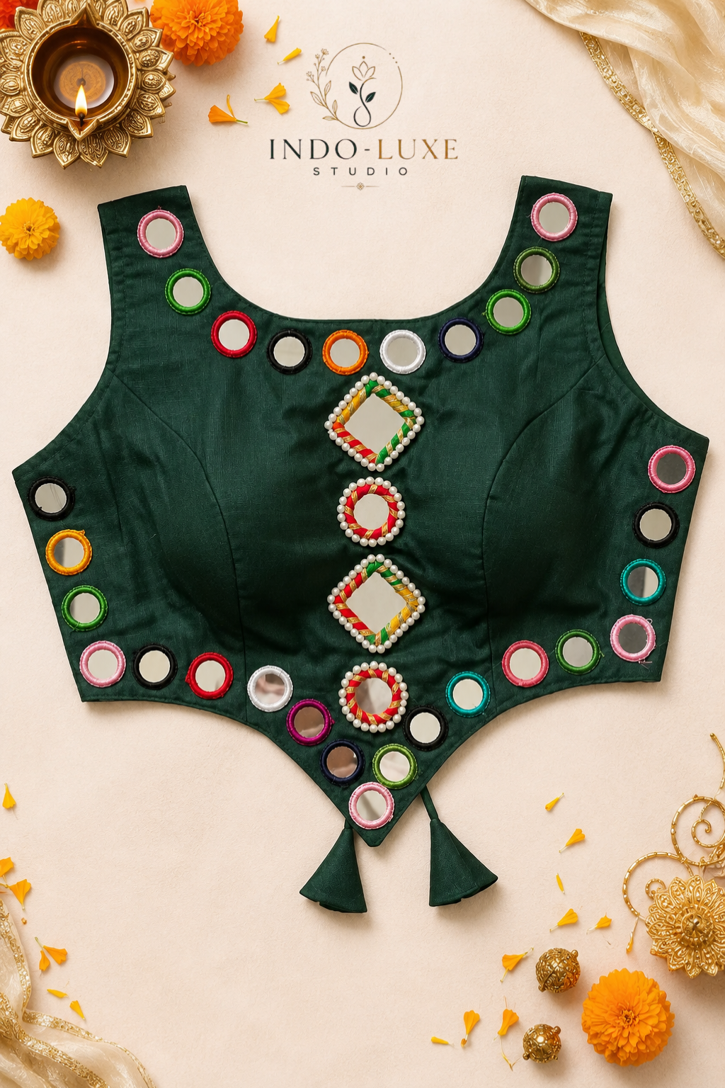 Pure Rayon Cotton Multicolor Mirror Work Blouse