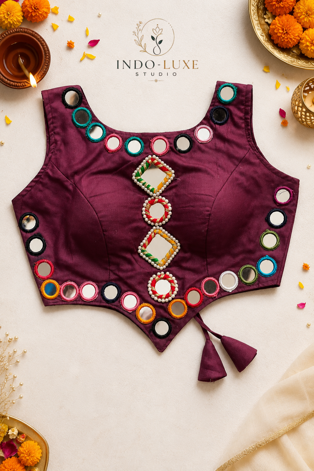 Pure Rayon Cotton Multicolor Mirror Work Blouse
