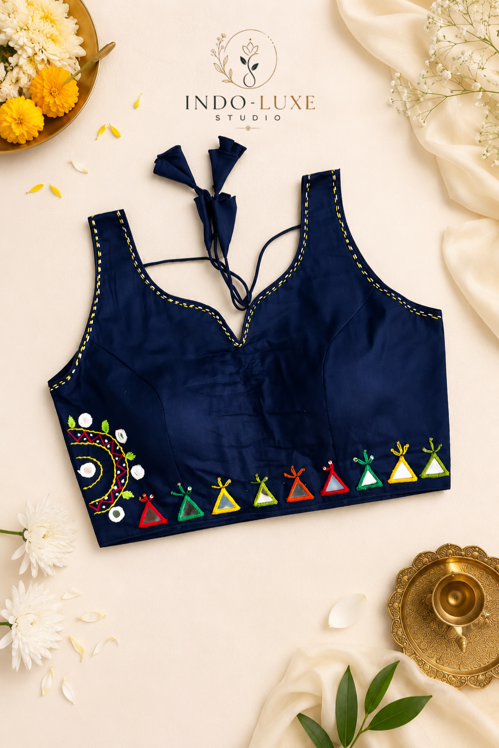 Cotton Multi-Thread & Mirror Handwork Navratri Blouse