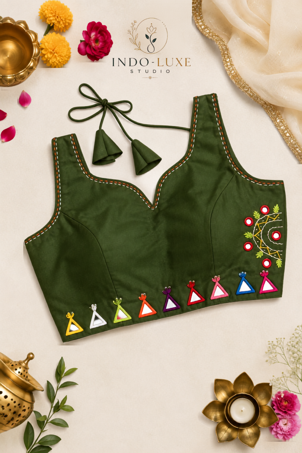 Cotton Multi-Thread & Mirror Handwork Navratri Blouse