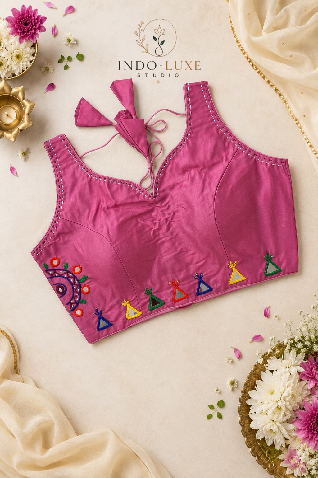 Cotton Multi-Thread & Mirror Handwork Navratri Blouse
