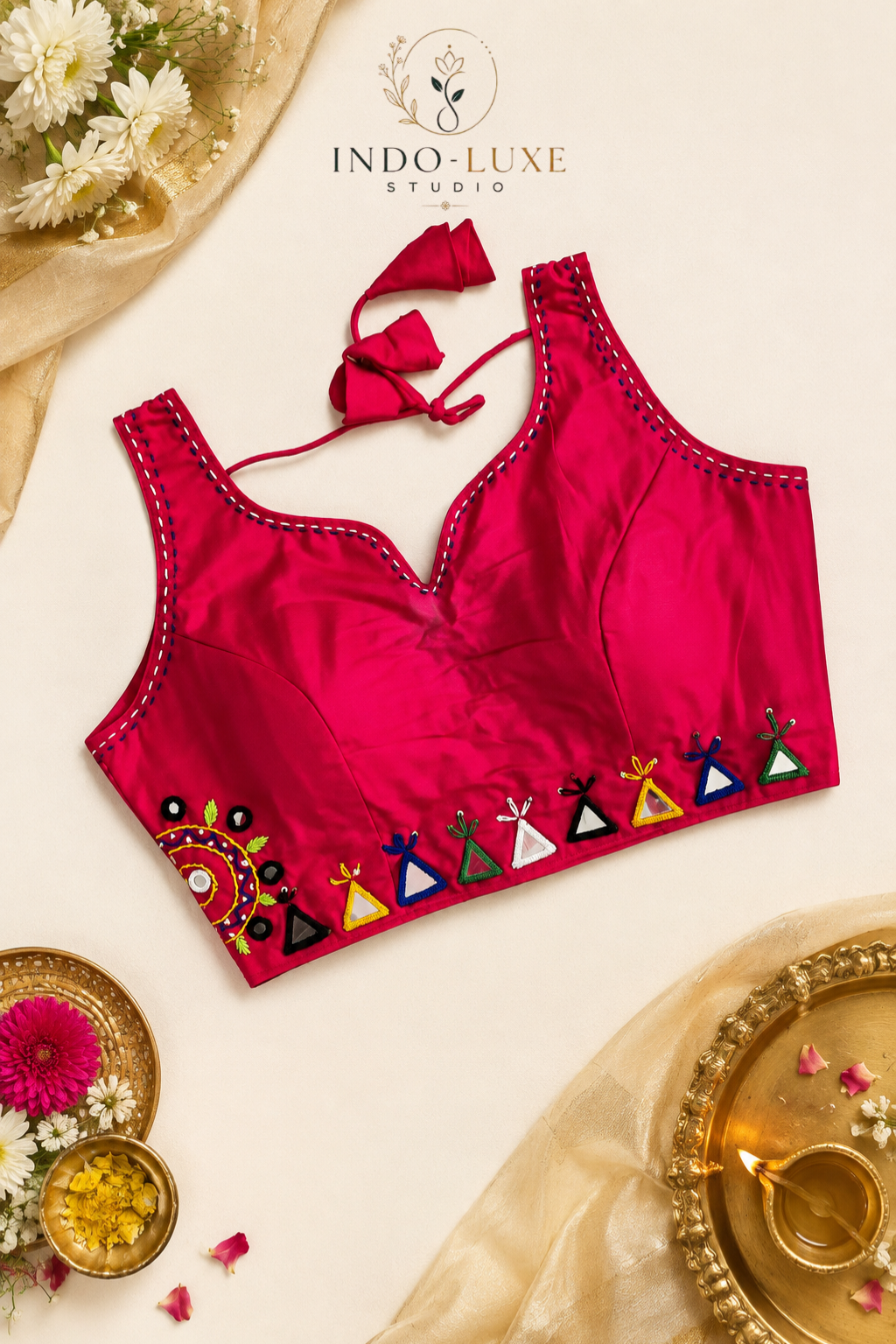 Cotton Multi-Thread & Mirror Handwork Navratri Blouse
