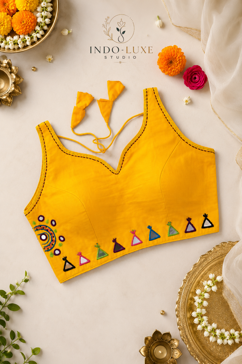 Cotton Multi-Thread & Mirror Handwork Navratri Blouse
