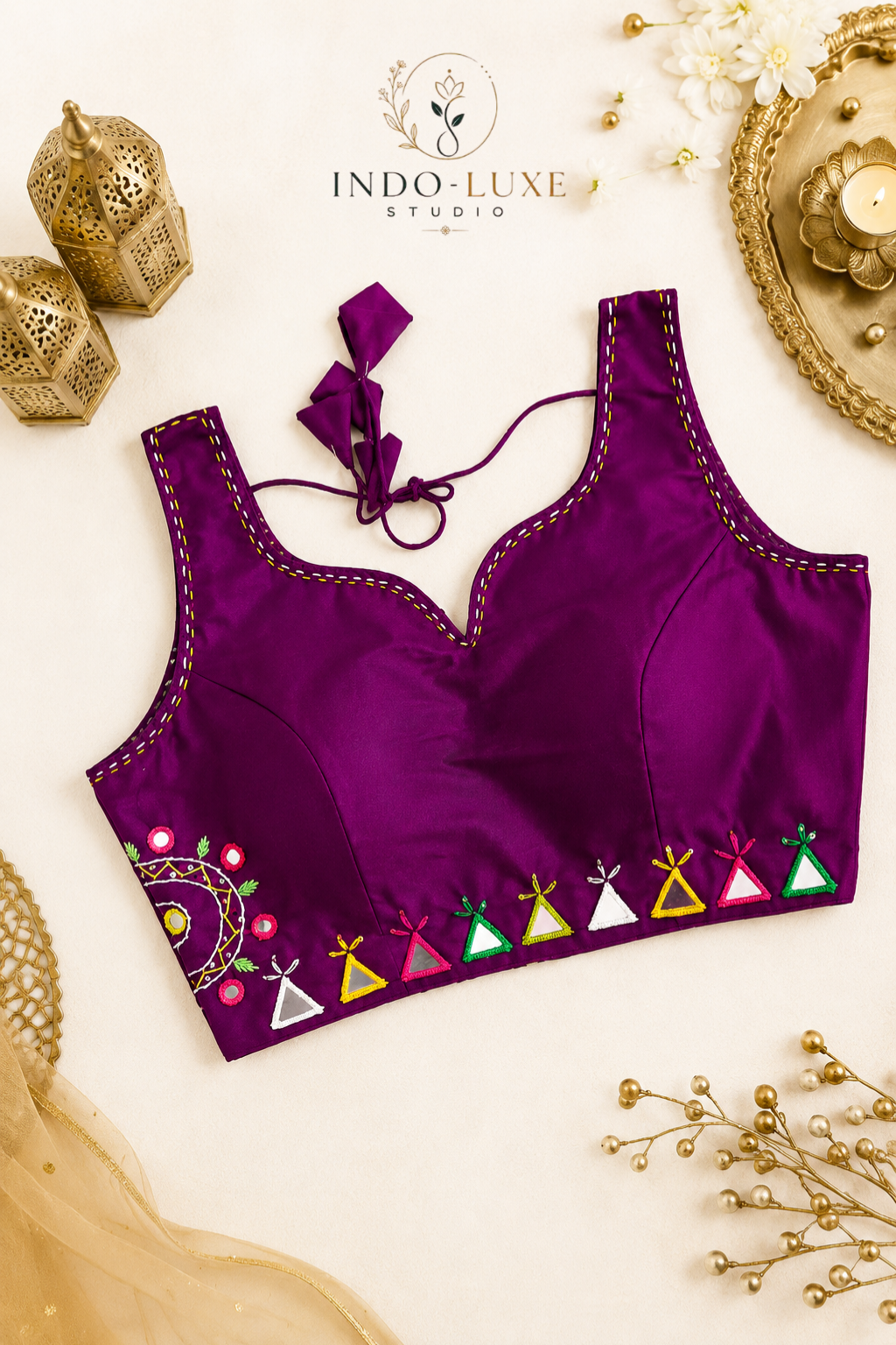 Cotton Multi-Thread & Mirror Handwork Navratri Blouse