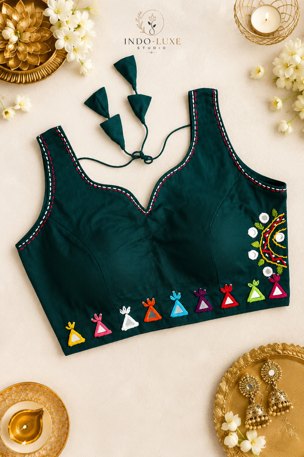Cotton Multi-Thread & Mirror Handwork Navratri Blouse