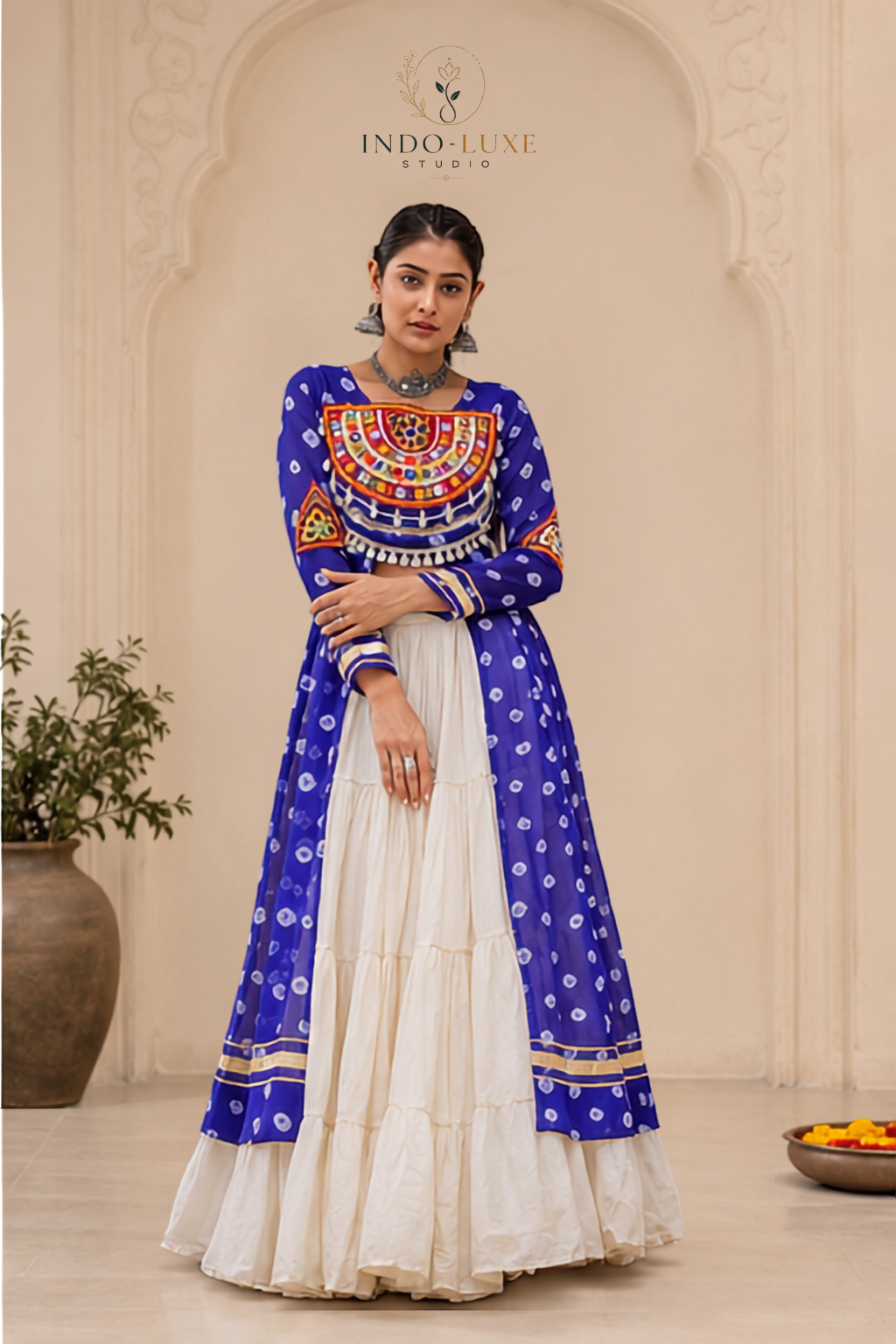 Bandhani Print Faux Georgette Kurti with Kutchi Patchwork