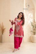 Rose Pink Embroidered Kurti Set with Straight Pants