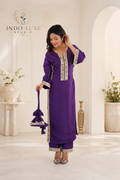 Royal Purple Mirror Work Cord Set with Potli Bag