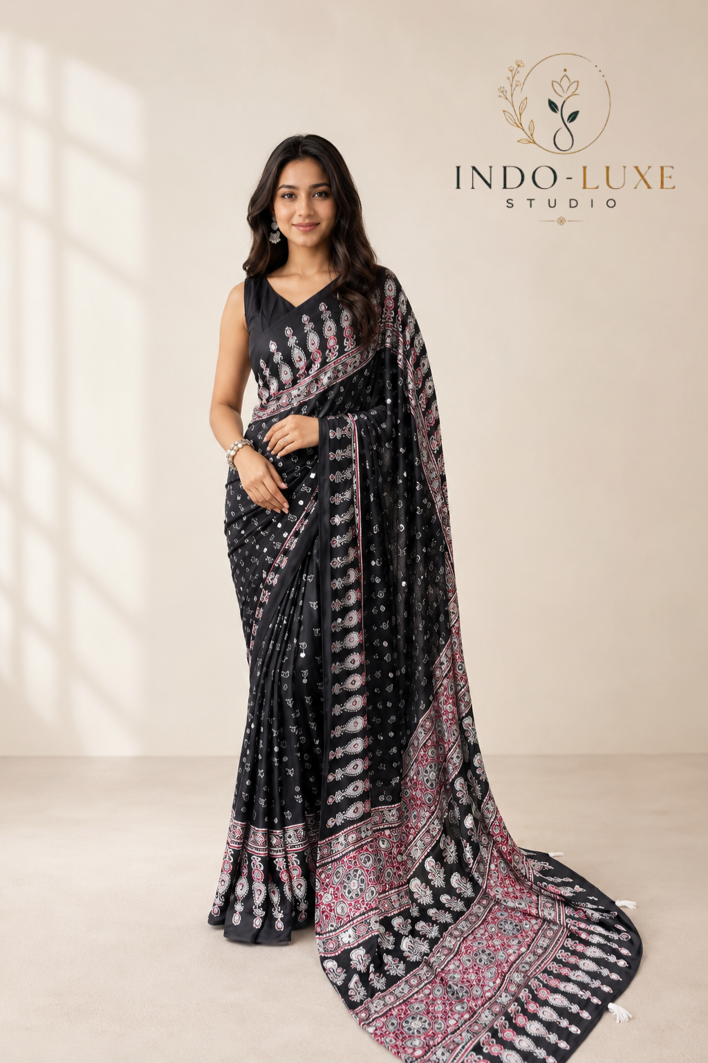 BLACK AJRAKH SAREE