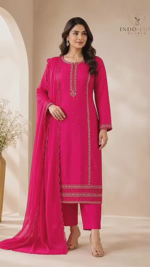 Rani Pink Embellished Kurta Set